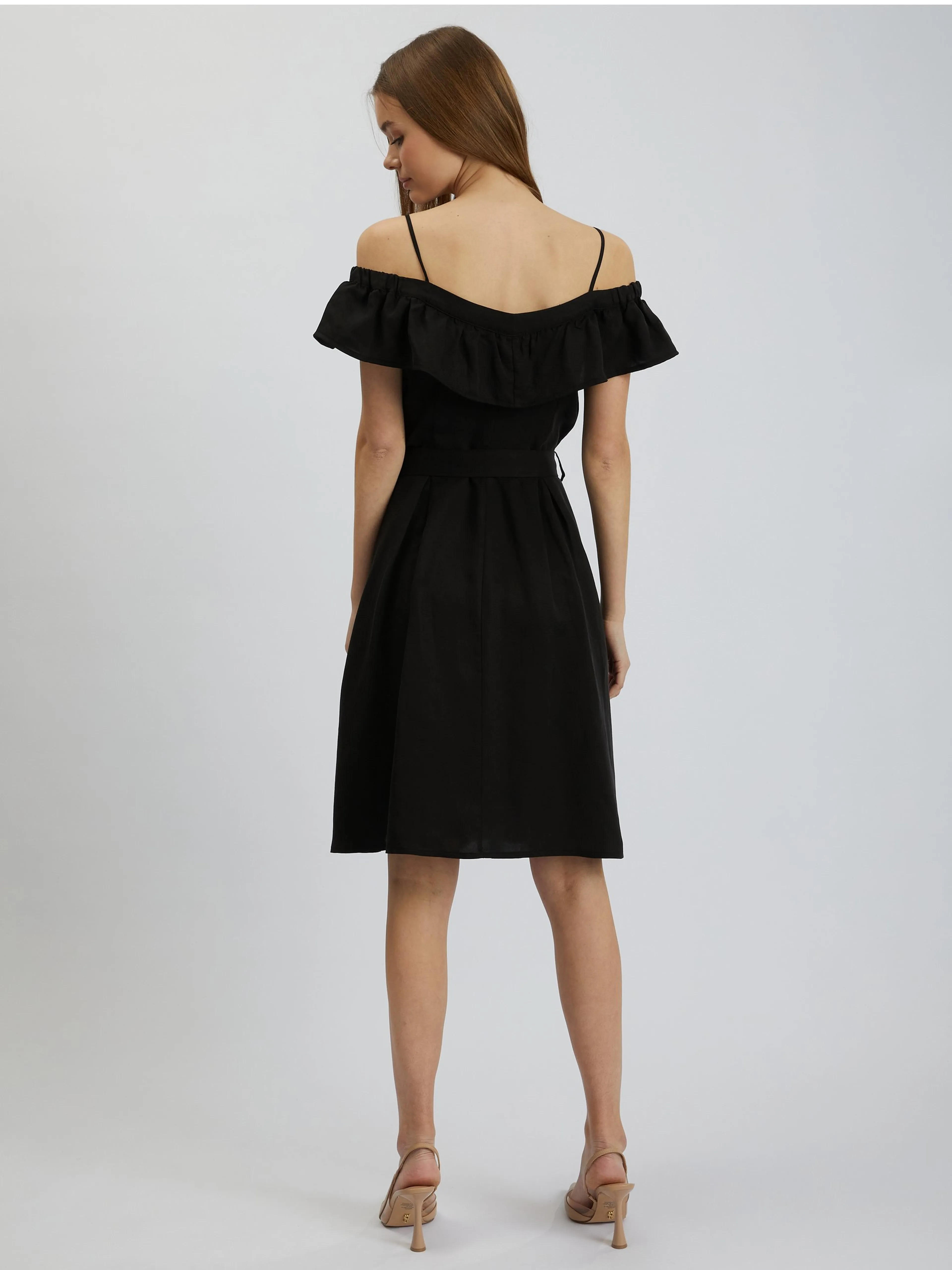 Schwarzes Damenkleid mit Leinen ORSAY