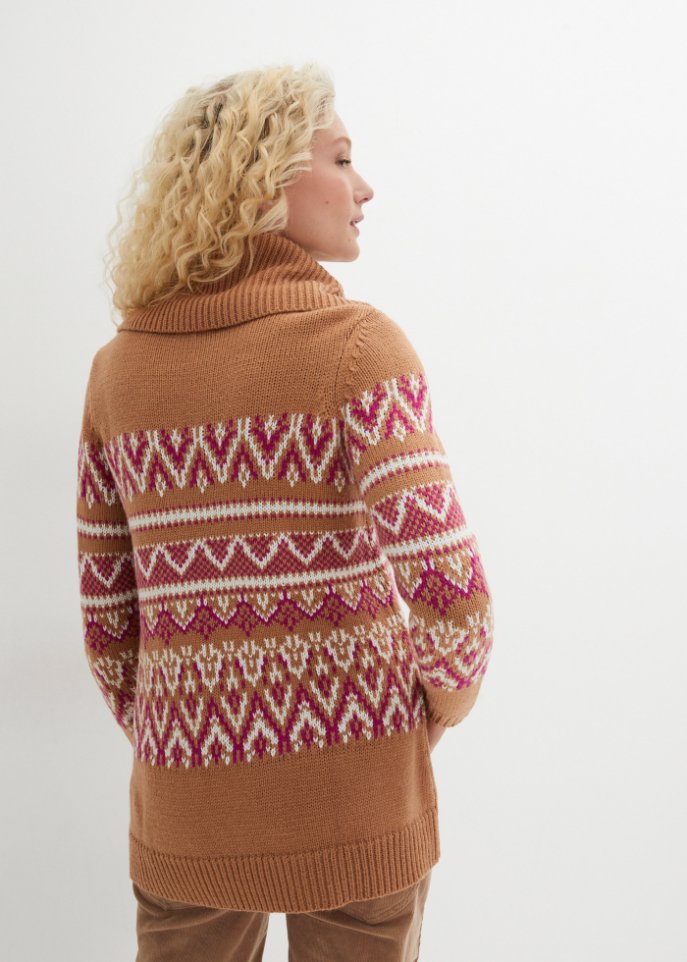 Norweger-Pullover mit weitem Rollkragen, A-Linie