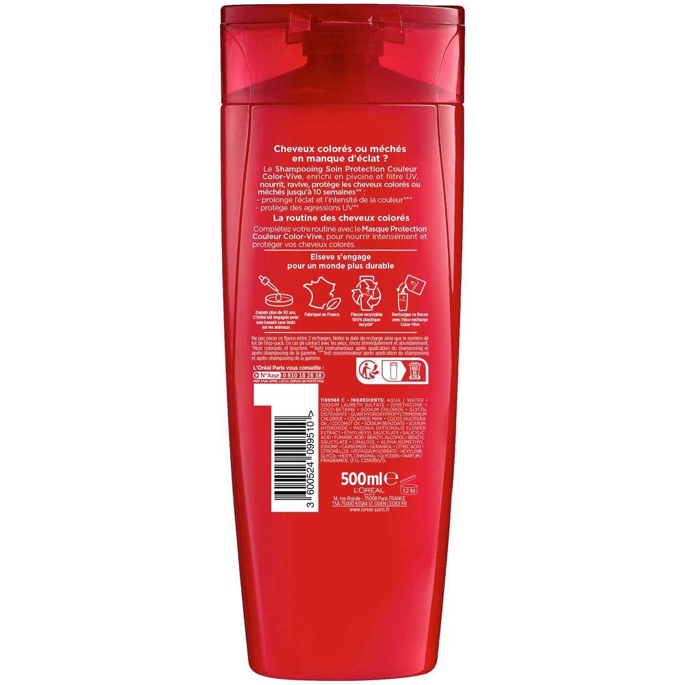 L'Oréal Paris Elseve Color-Vive Shampooing 500ml Shampoing cheveux secs