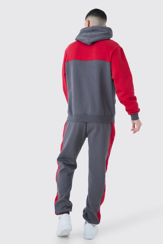 Man Roman Tape Colour Block Hooded Tracksuit