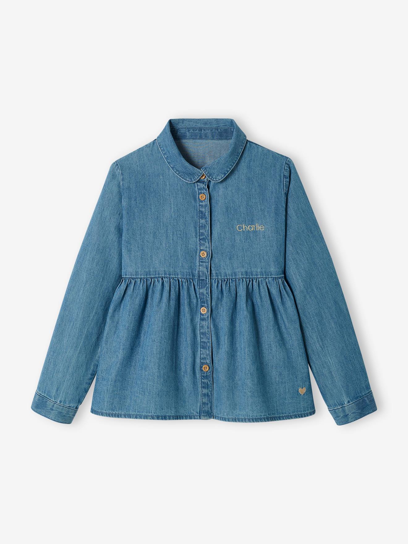 Vertbaudet Mädchen Bluse, Light-Denim, personalisierbar - blue stone