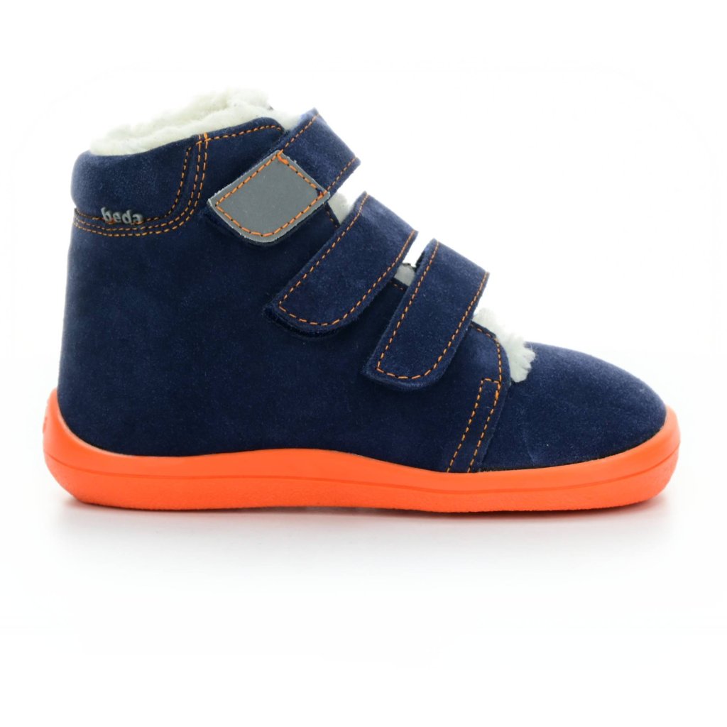 Beda Blue Mandarine mit Membran (BF 0001/W/MK/Fell, höher) dunkelblaue Winter-Barfußstiefeletten