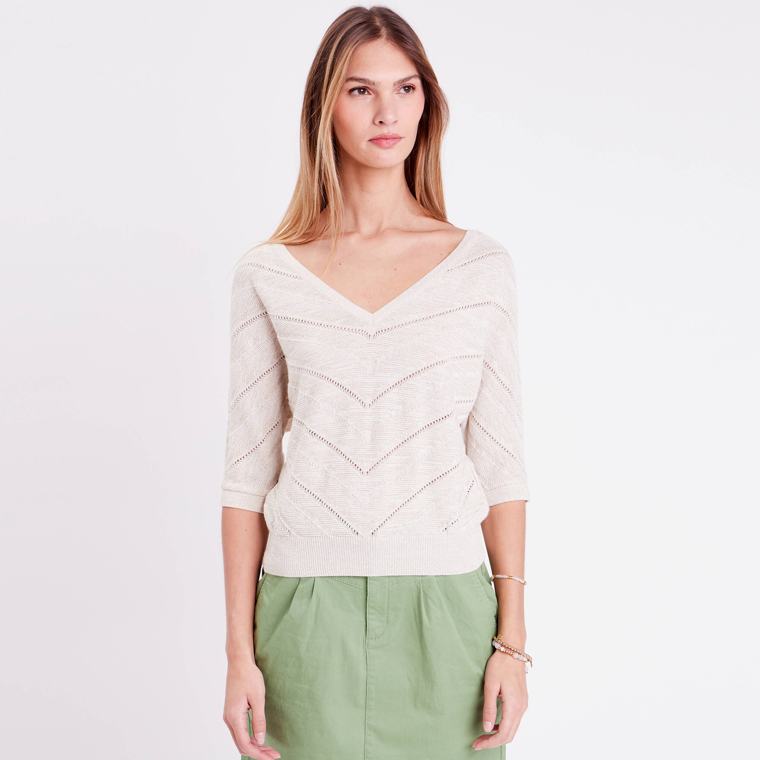 Pull manches chauves-souris ecru femme | Cache Cache