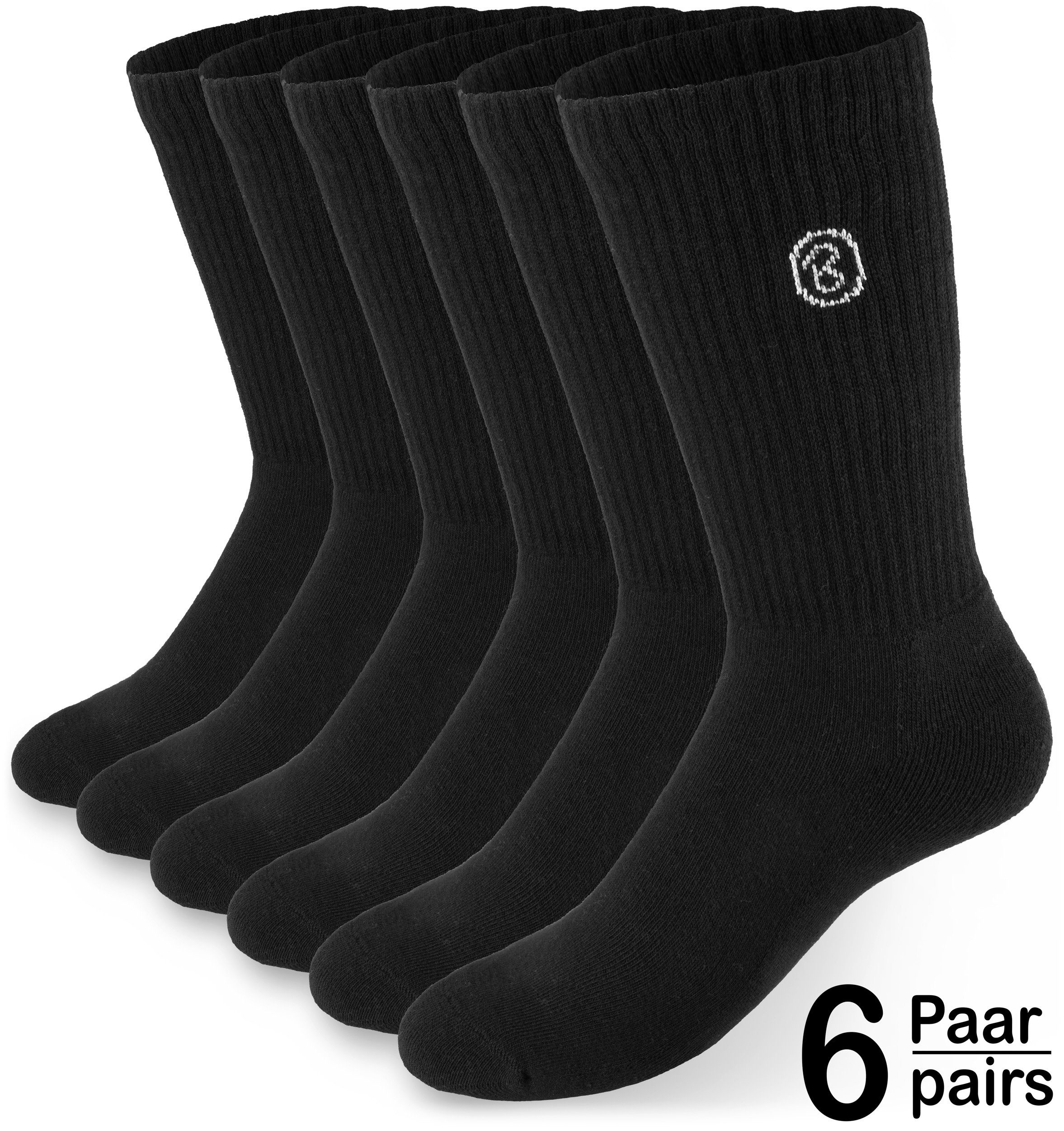 BRUBAKER Tennissocken Lange Sportsocken für Herren und Damen (Set, 6 Paar) Unisex Fitness Socken aus Baumwolle und Polyester - Crew Socks - Baumwollsocken