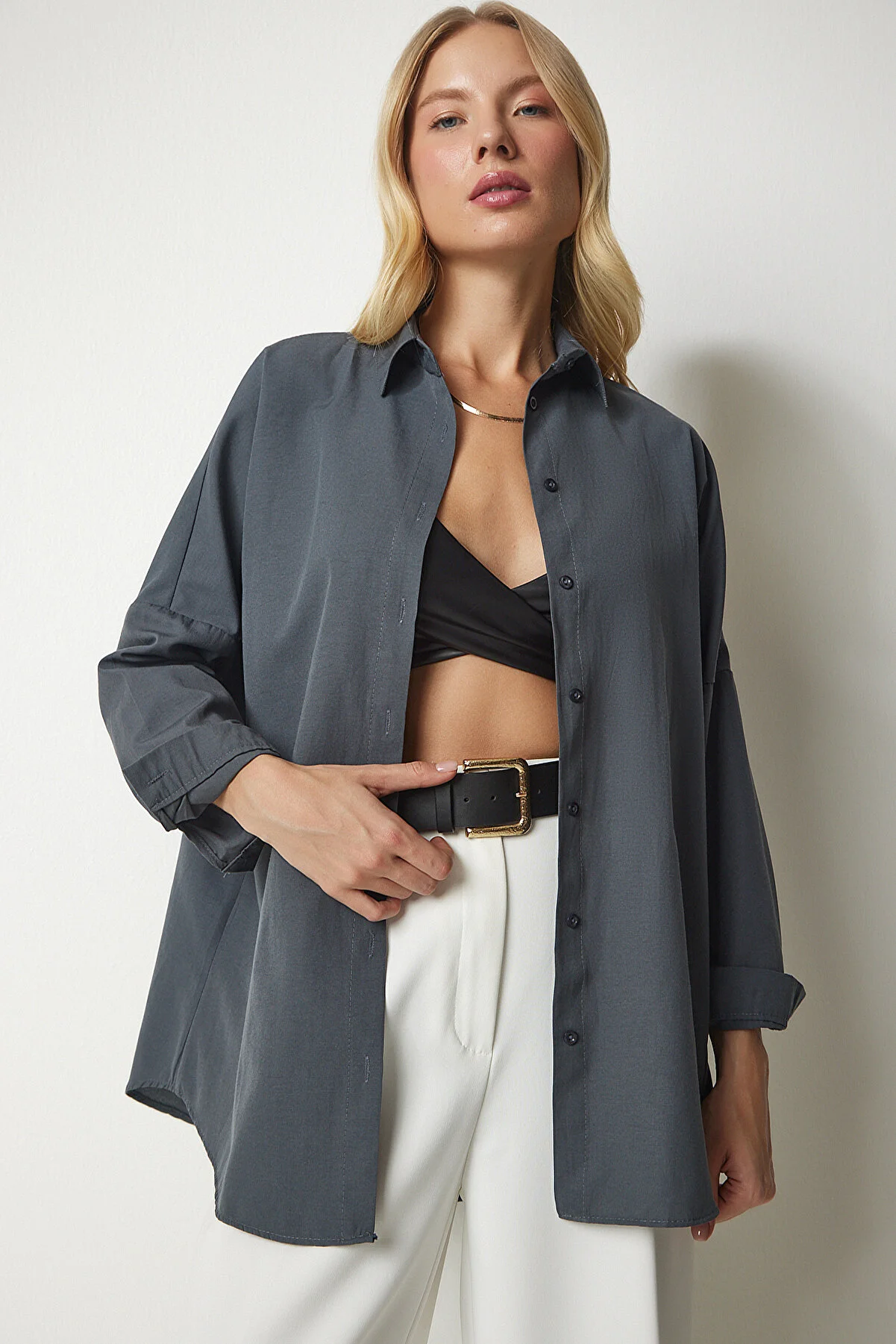 Happiness İstanbul  Hemd - Grau - Oversized