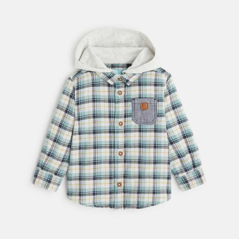 Chemise à carreaux à capuche verte bébé garçon