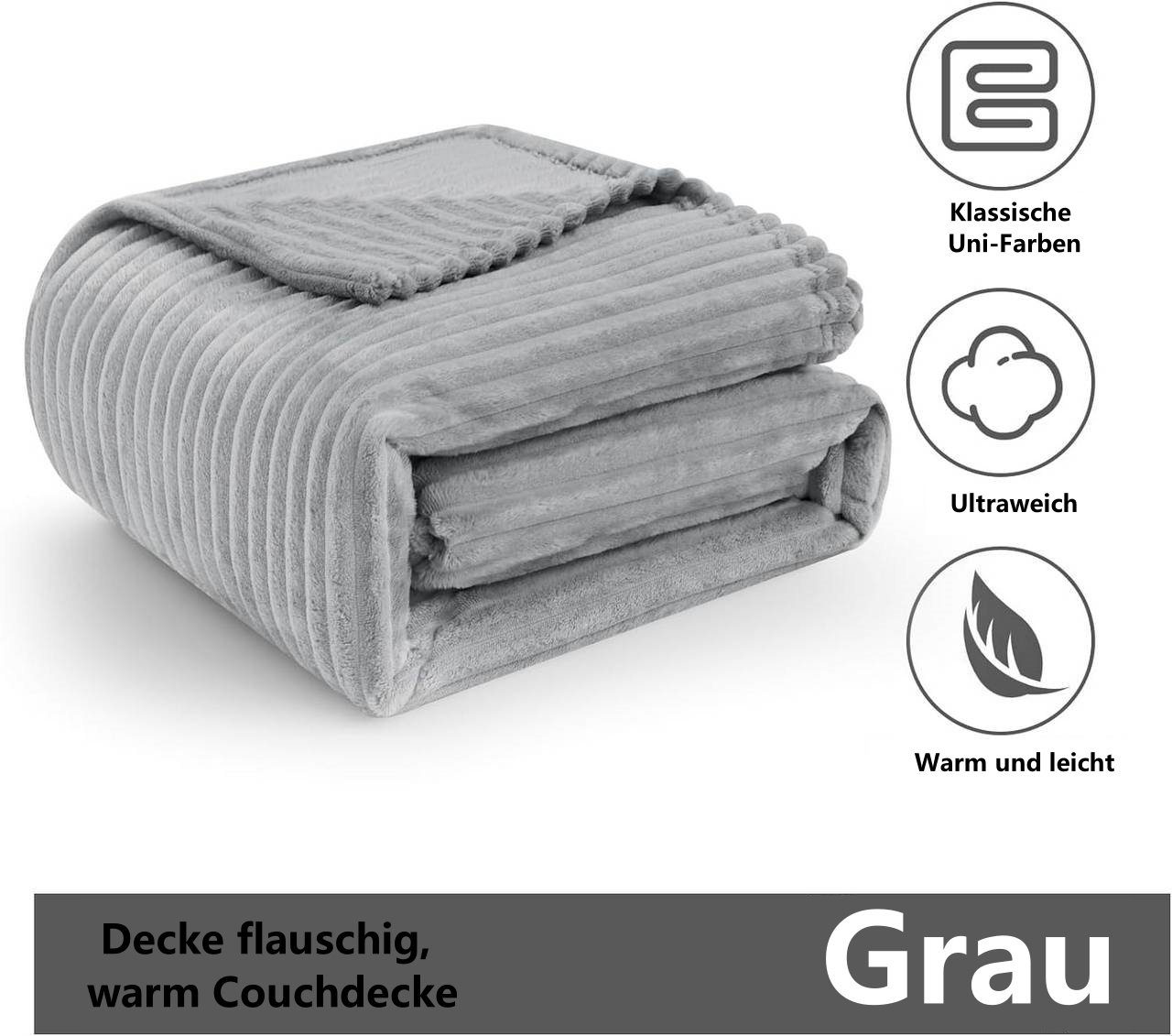 Wohndecke, Woltu, Kuscheldecke Flanell mit Streifenmuster
