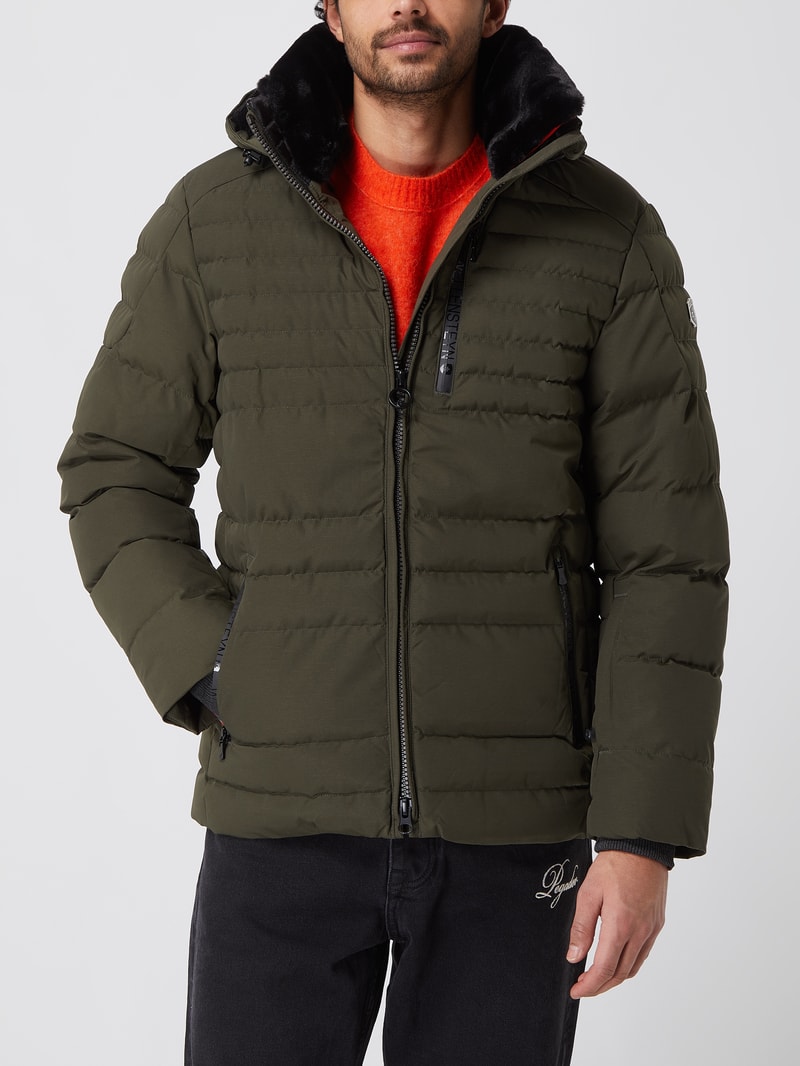 Steppjacke mit abnehmbarem Kunstfellbesatz Modell 'POLAR' in olivgrün