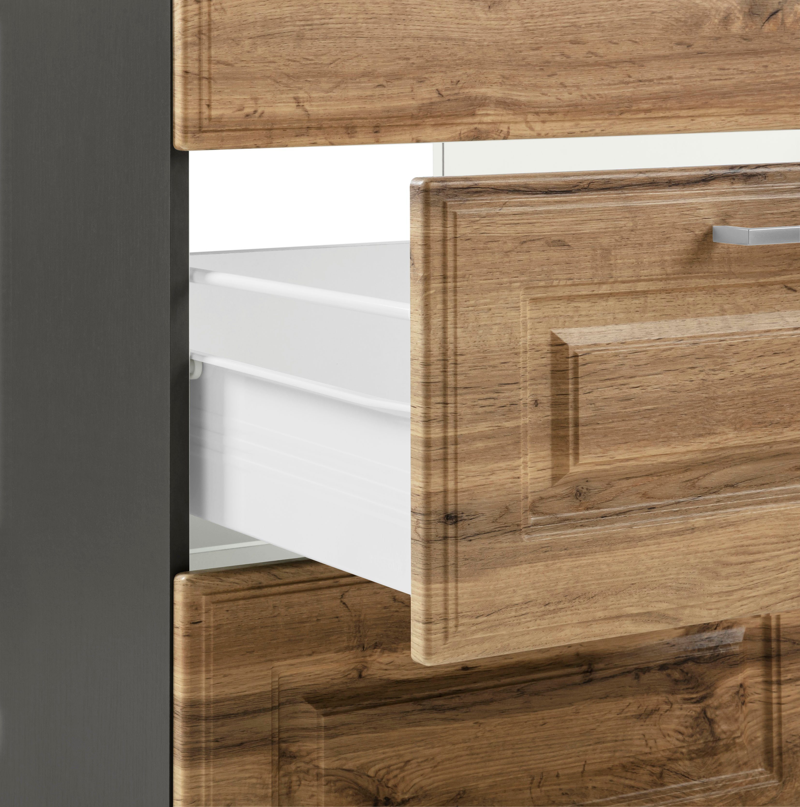 HELD MÖBEL Küchenzeile Stockholm, Breite 280 cm, mit hochwertigen MDF Fronten im Landhaus-Stil