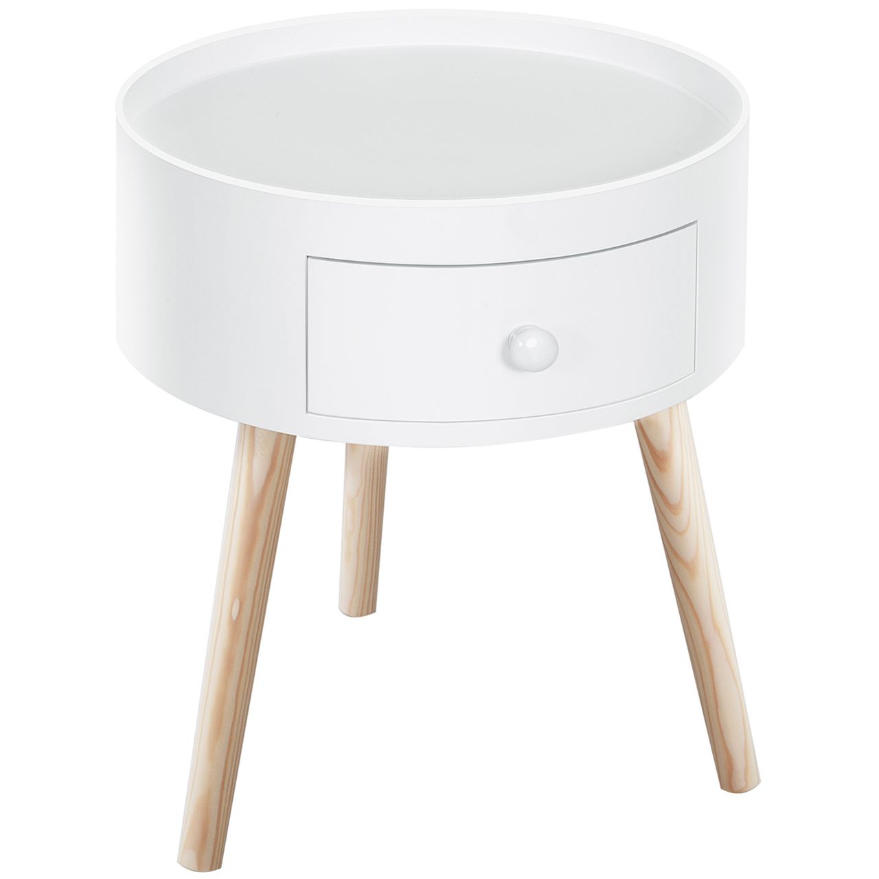 HOMCOM Couchtisch, Beistelltisch mit Schublade Runder Kaffeetisch bis 50 kg Weiß