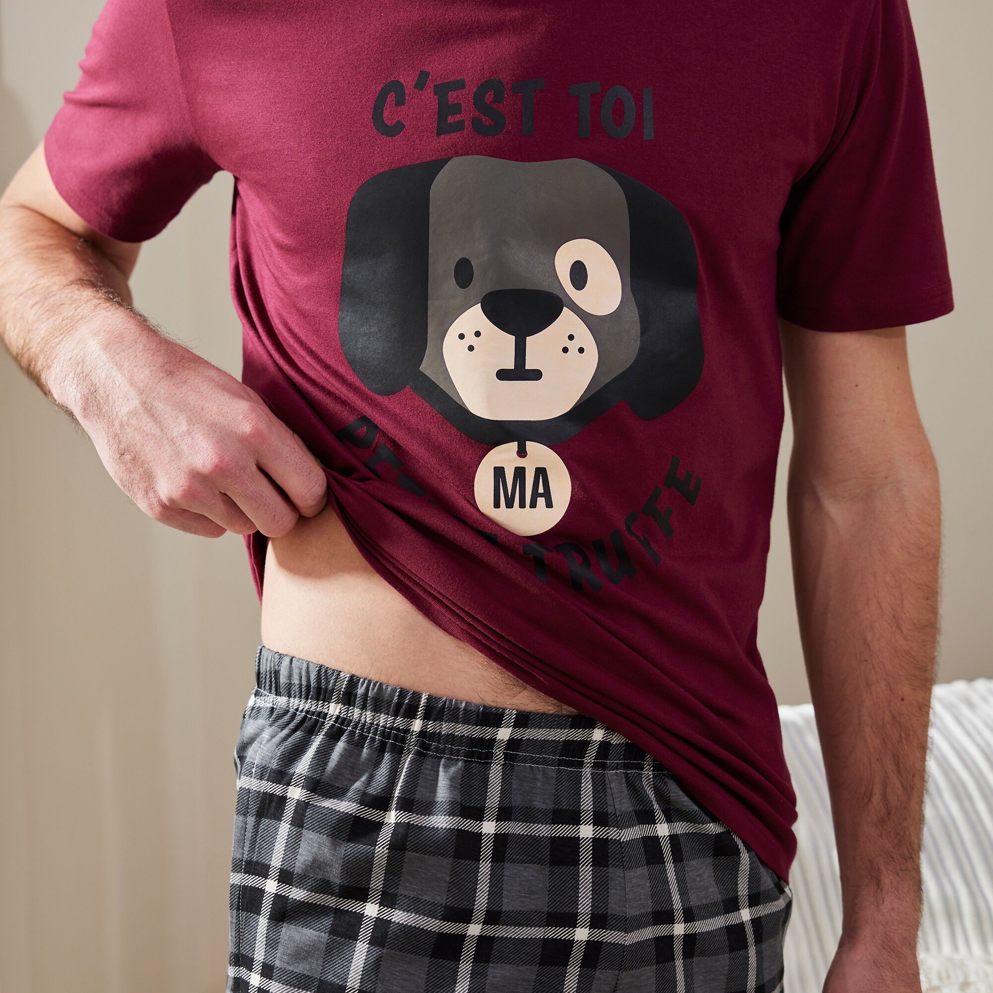 Pyjama short col rond imprimé chien