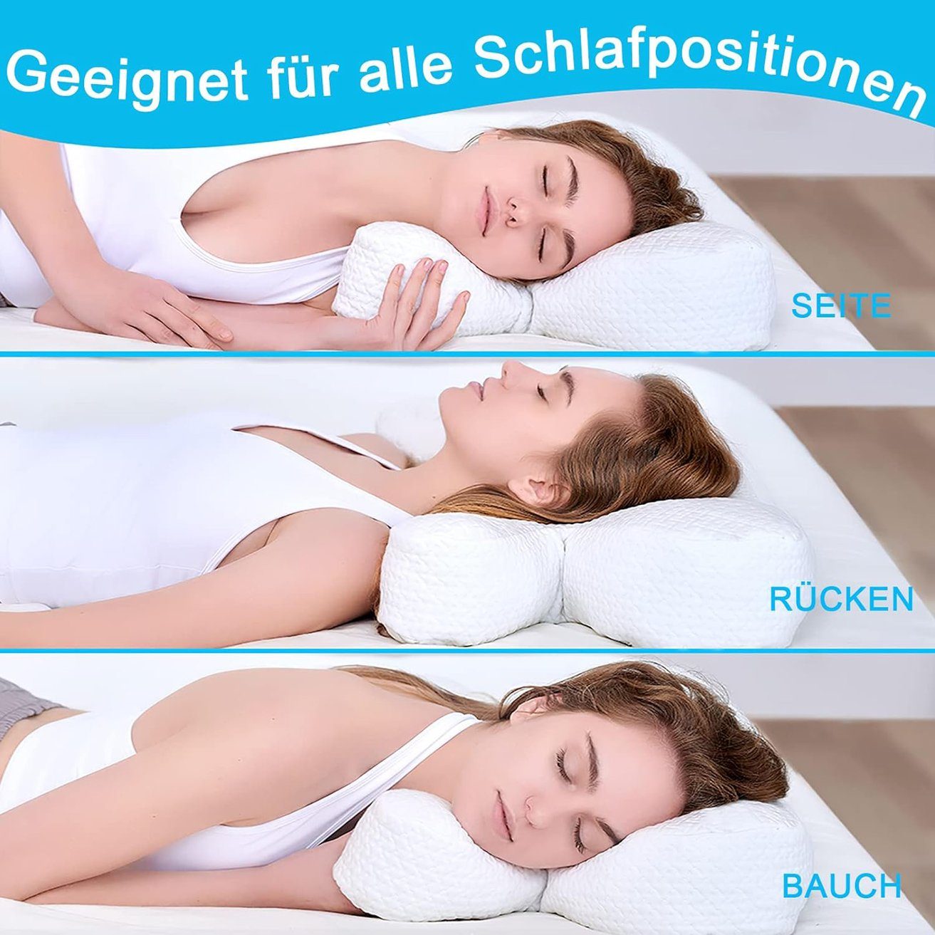 Nackenstützkissen Anti-wrinkle pillow, side sleeper pillow, anti-ageing, HOHEA H, neck pillow, ergonomic, back sleeper, stomach sleeper pillow