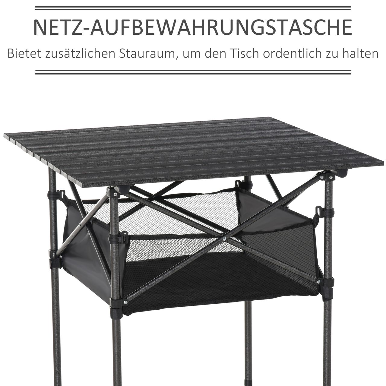 Outsunny Campingtisch aus Aluminium faltbar Klapptisch Falttisch mit Netztasche tragbarer Picknicktisch für Camping Garten Party Picknick Balkon Schwarz 70 x 70 x 69 cm