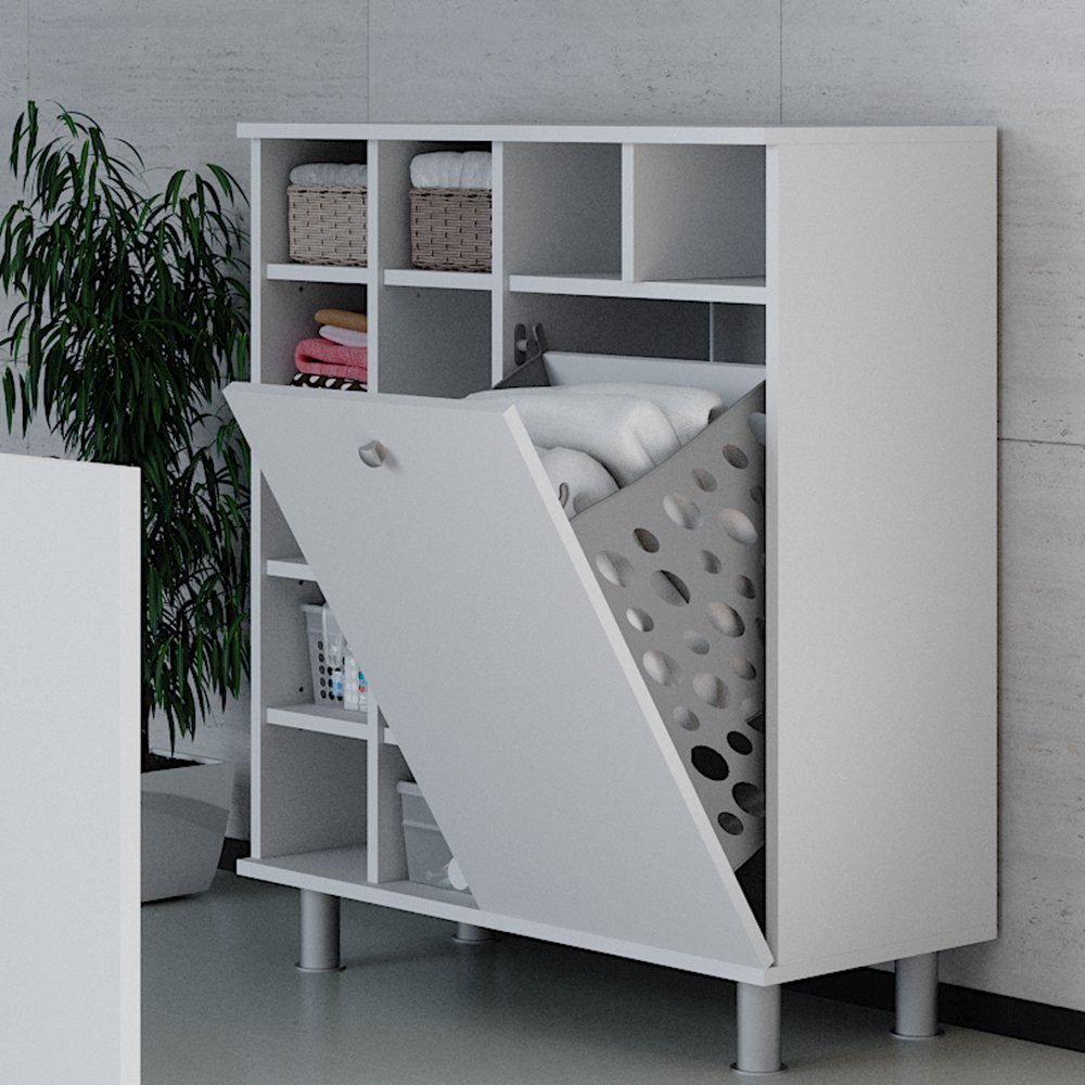 Vicco Wäscheschrank Badschrank mit Wäschekorb FYNN Weiß