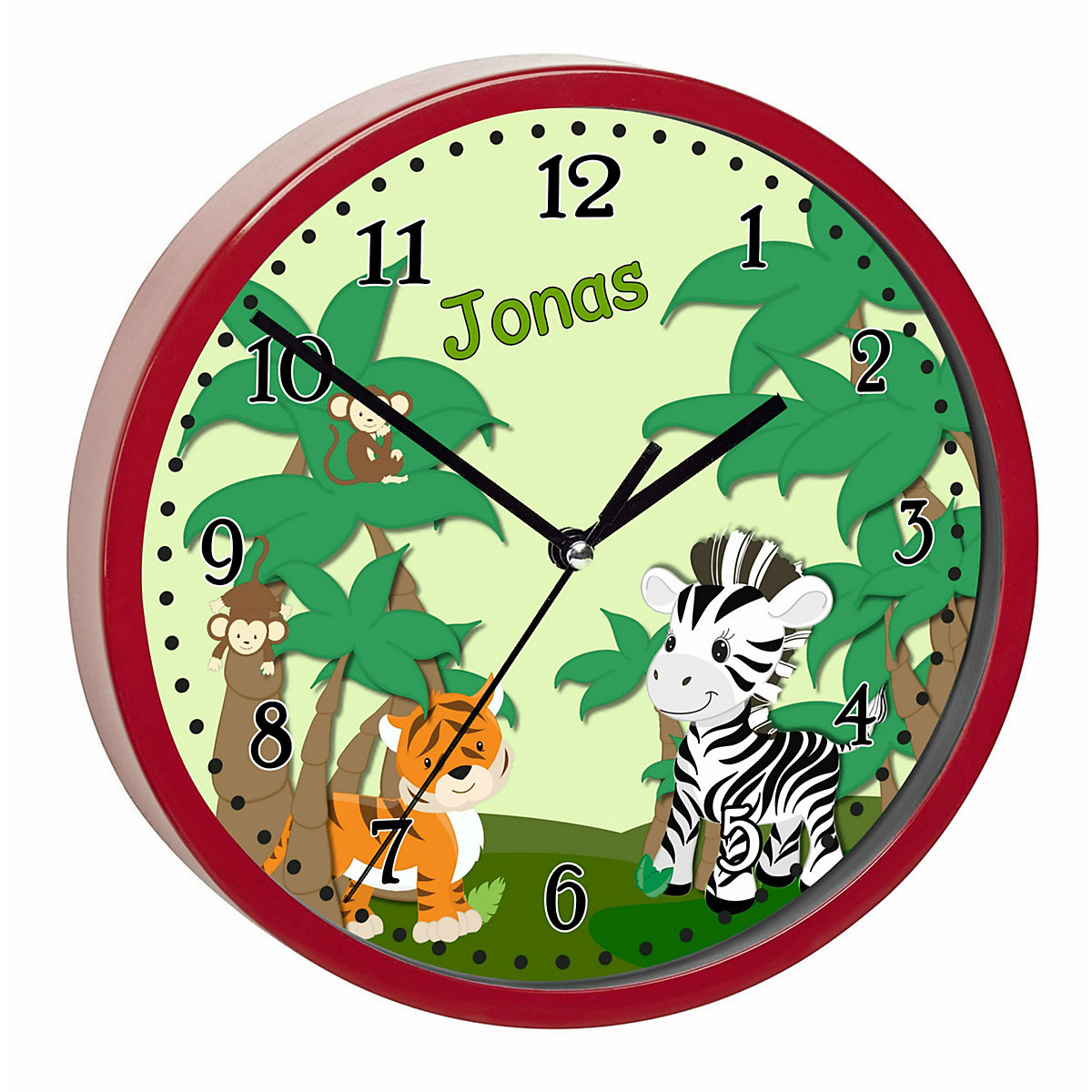 Kinder Wanduhr personalisiert mit Name Safari-Zebra