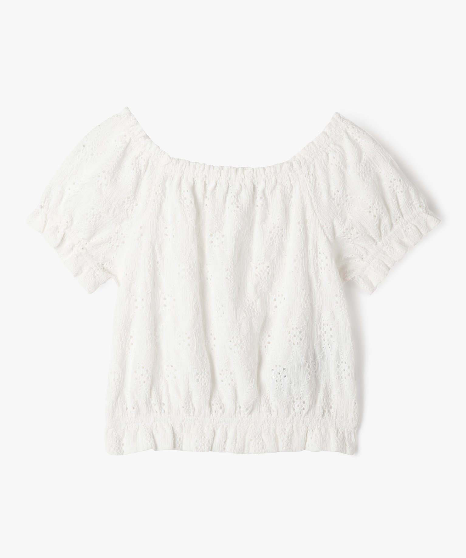 Chemise à manches courtes en maille ajourée fille ecru | GEMO
