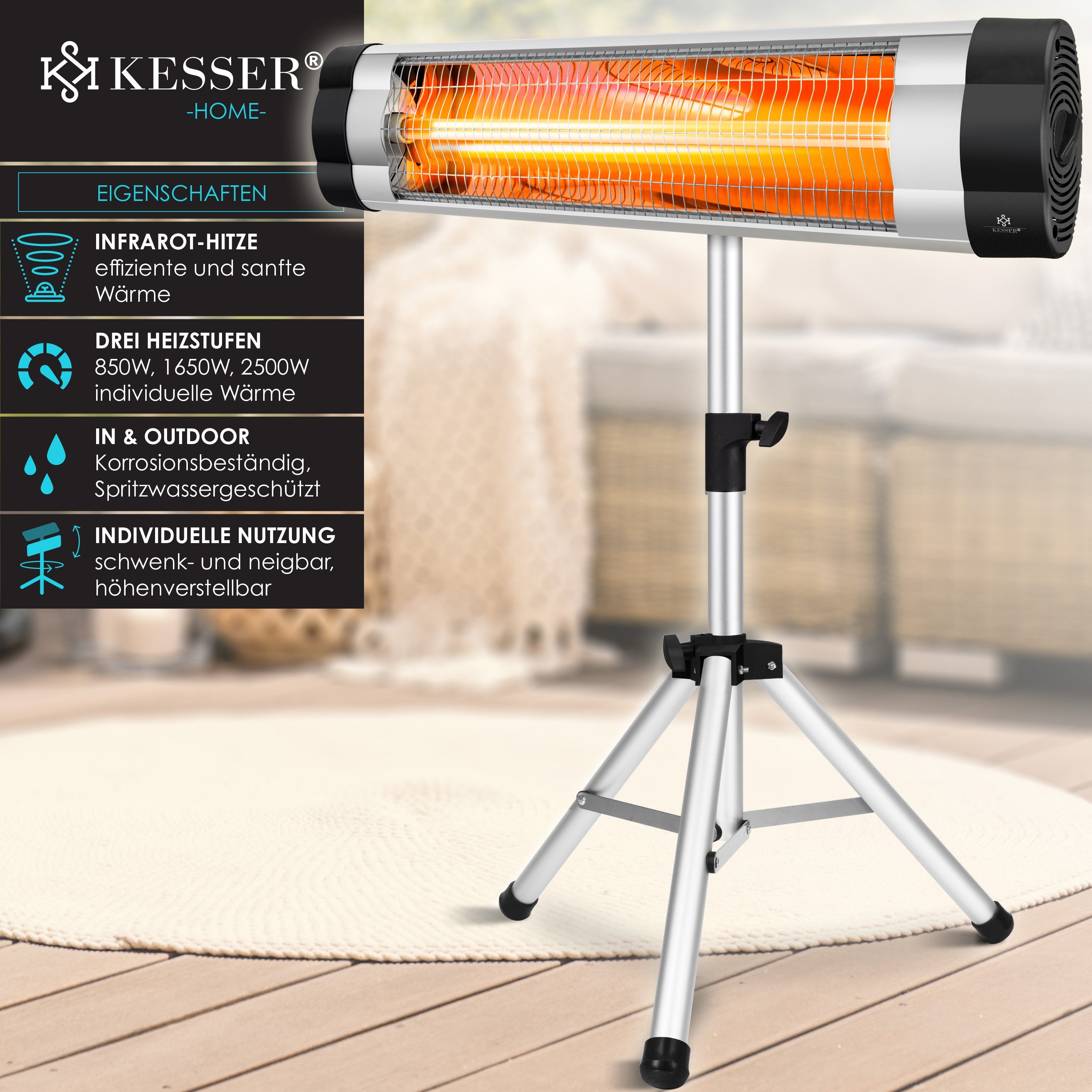 KESSER Infrarotstrahler, 2500 W, Infrarotstrahler Heizstrahler Terrassenstrahler 2500W