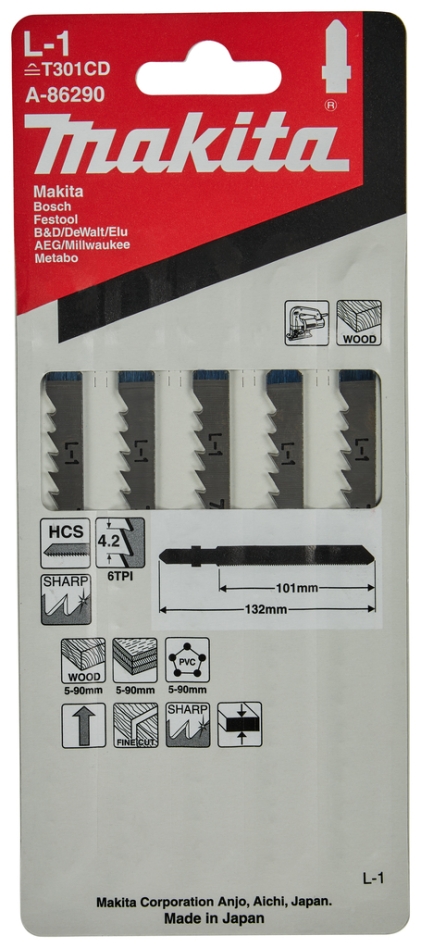 Makita Tilbehør A-86290 Stiksavklinge L1 5 dele