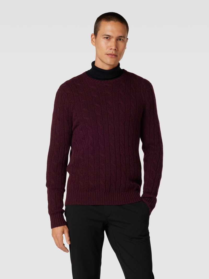 Kaschmirpullover mit Zopfmuster in bordeaux rot