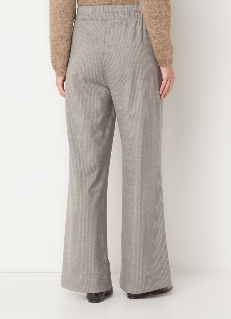 Pantaloni Benji cu talie înaltă, cu dungi fine și închidere cu noduri.
