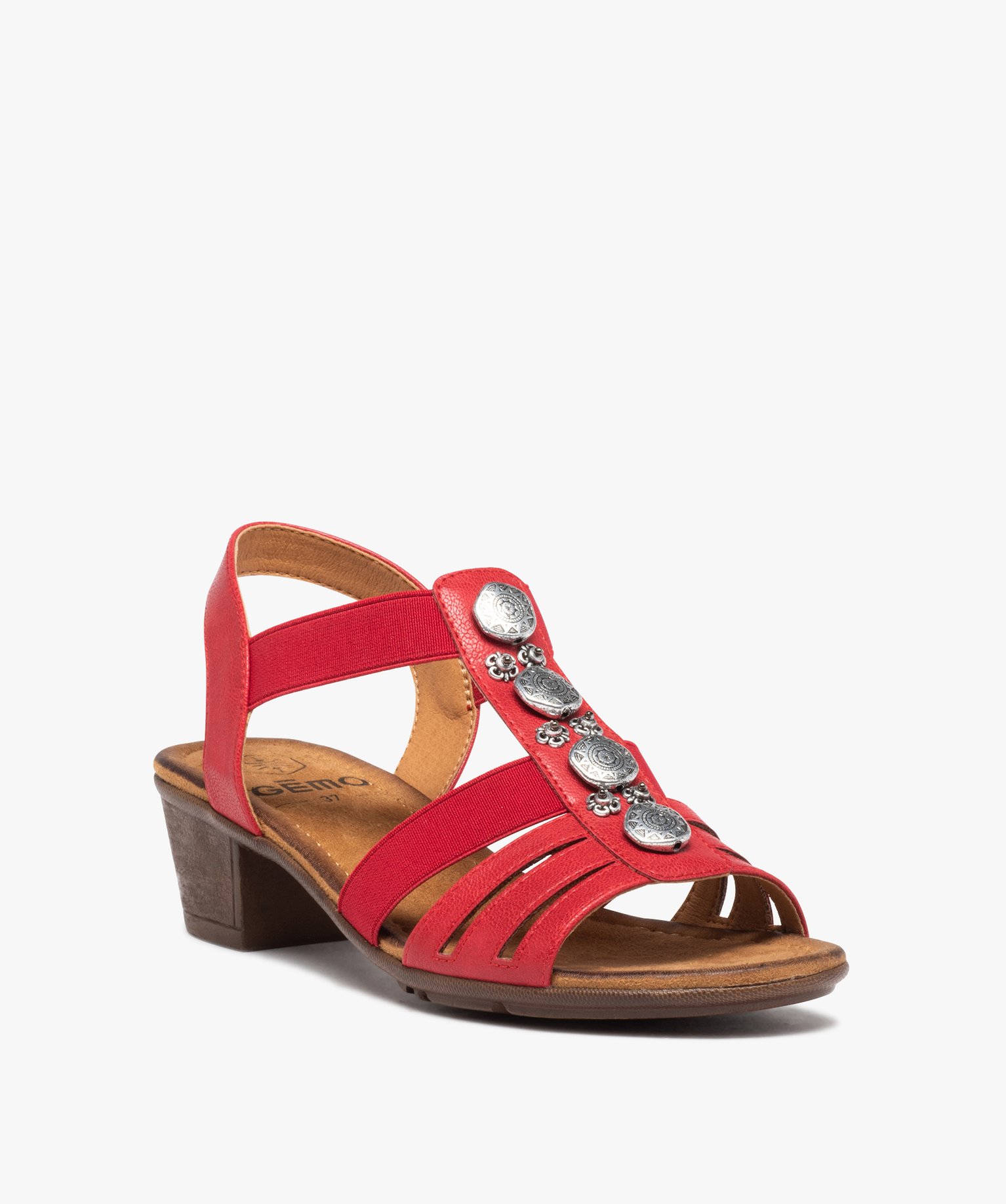 Sandales femme confort à talon et brides élastiquées rouge | GEMO