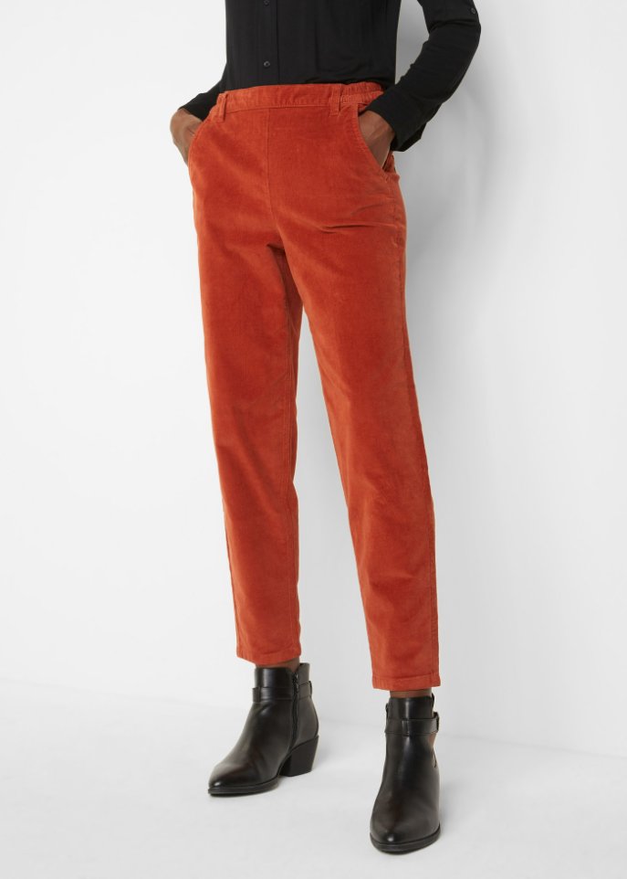High-Waist-Cordhose mit Bequembund, knöchellang