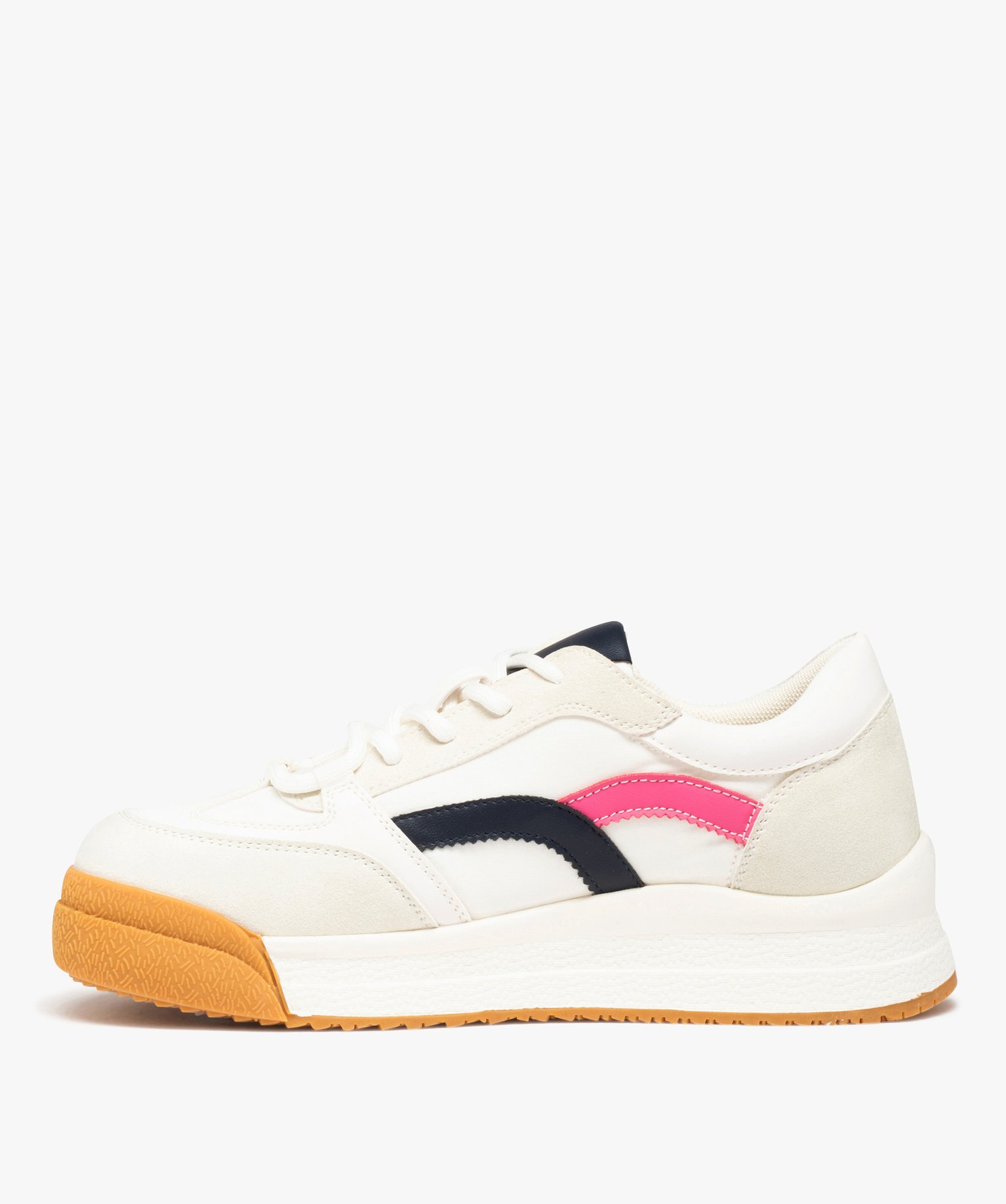 Baskets femme multi-matières à semelle contrastée blanc | GEMO