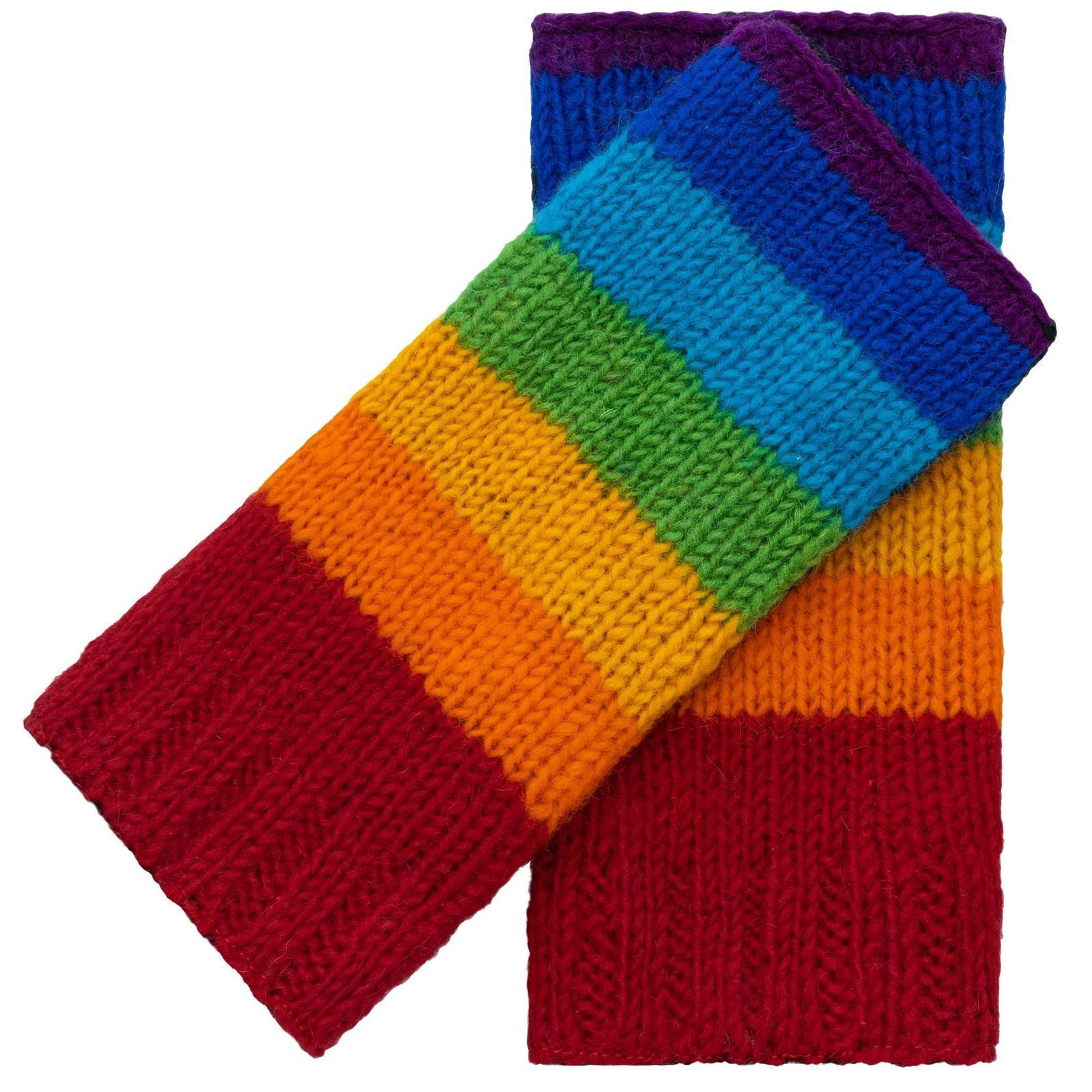 KUNST UND MAGIE Armstulpen Bunte Armstulpen Hand-/Pulswärmer Handschuhe Wolle Strick Regenbogen