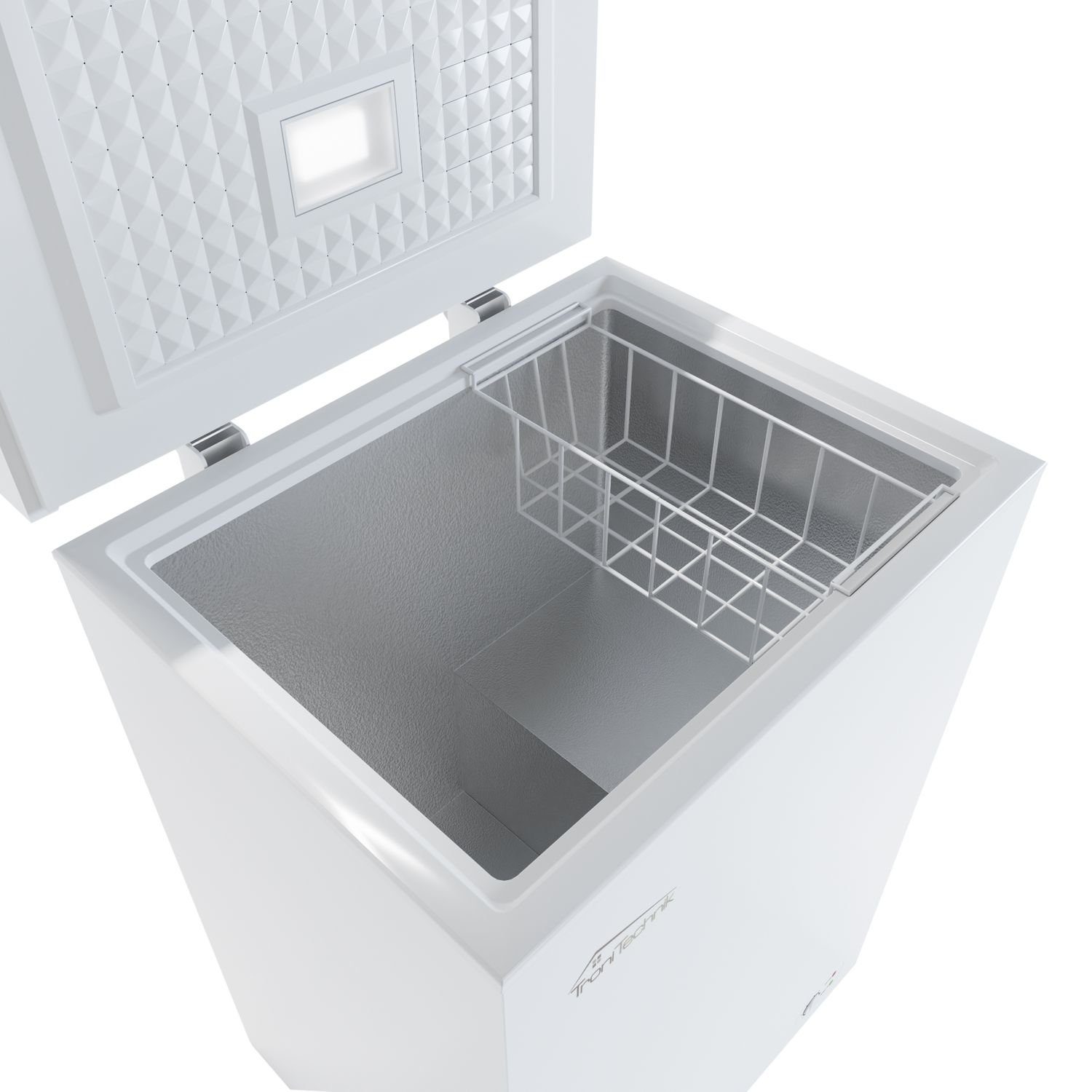 TroniTechnik Gefriertruhe BORGAR 110 PRO, 55 cm breit, 100 l, inkl. Dual Thermostat, LED Licht, Griff, Schloss, Rollen, Einlegekorb