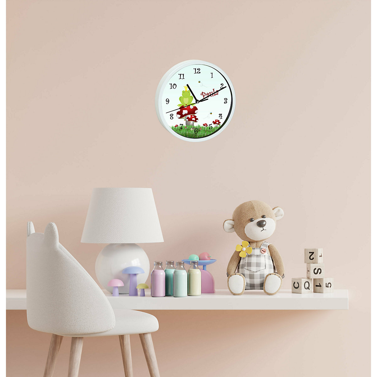 Kinder Wanduhr personalisiert mit Name Froschkönig