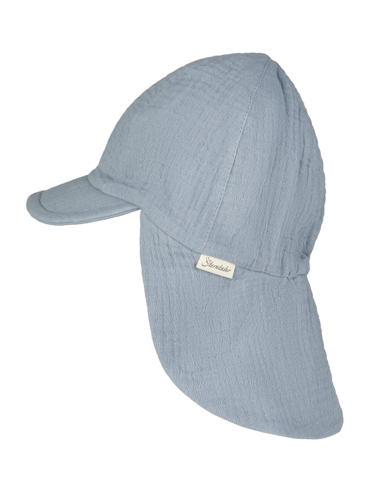 Sterntaler Schirmmütze mit Nackenschutz Musselin in blaugrau günstig kaufen