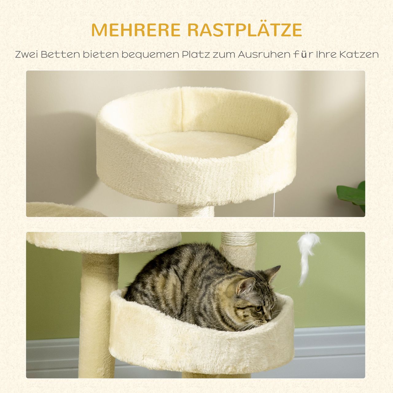 PawHut Kratzbaum, 70 cm, Kletterbaum mit Katzenbett, Katzenbaum, Katzenkratzbaum