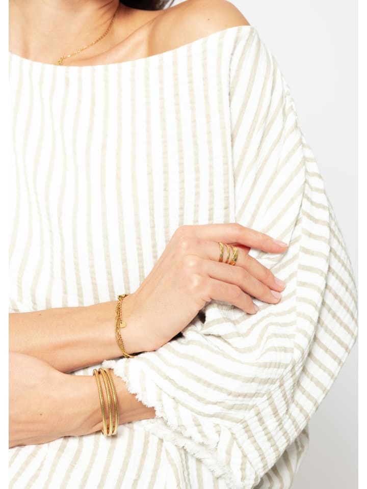 SASSYCLASSY Gestreiftes Oversize Musselin Shirt in Offwhite günstig kaufen