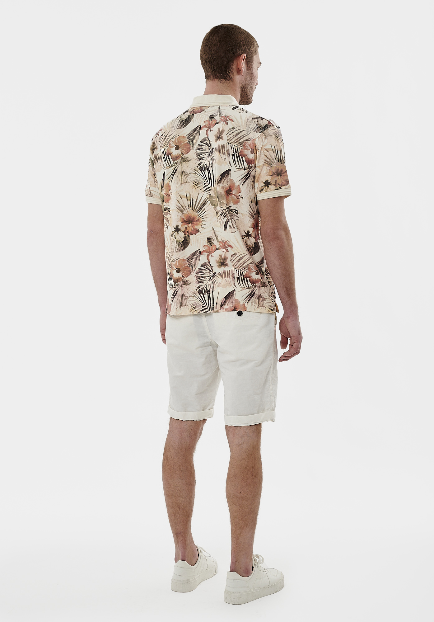 NAPPO  Polo fleuri beige Homme en 100% coton