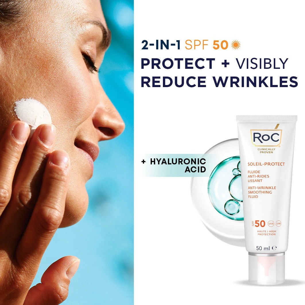 RoC RoC Soleil Protect Przeciwstarzeniowy Wygładzający Płyn do Twarzy SPF50+ 50 ml