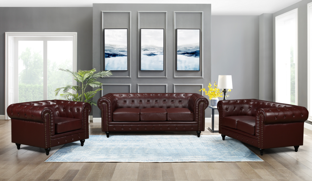 Happy Home Happy Home gepolsteter 3-2-1 Sitzer Sofa-Set HSP107-DRT dunkelrot Lederoptik