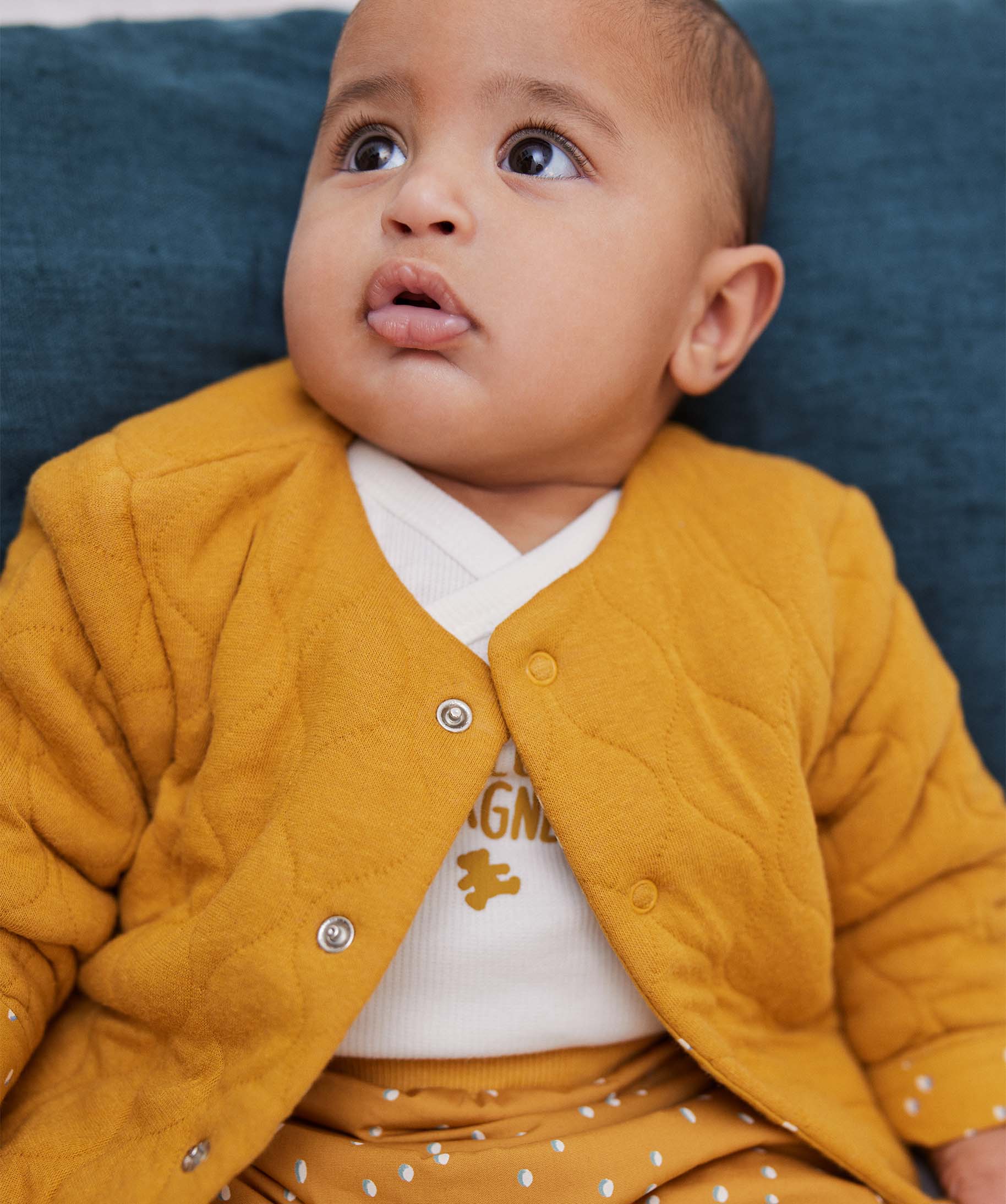 Gilet bébé en sweat matelassé et doublure imprimée jaune | GEMO