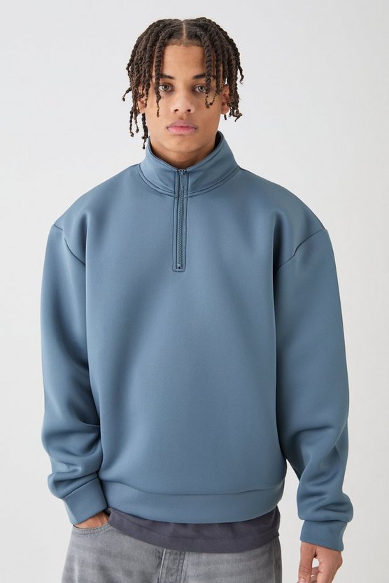 Kastiges Oversize Scuba-Sweatshirt mit Reißverschluss