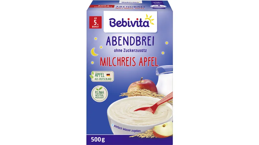 Bebivita Milchbreie ohne Zuckerzusatz Abendbrei Milchreis mit Apfel 500 g