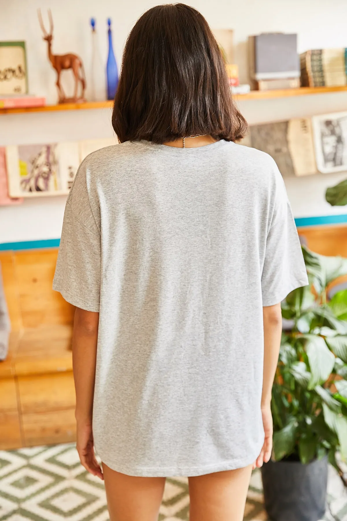 Olalook  Graues L.A. bedrucktes Freizeit-T-Shirt für Damen TSH-19000503