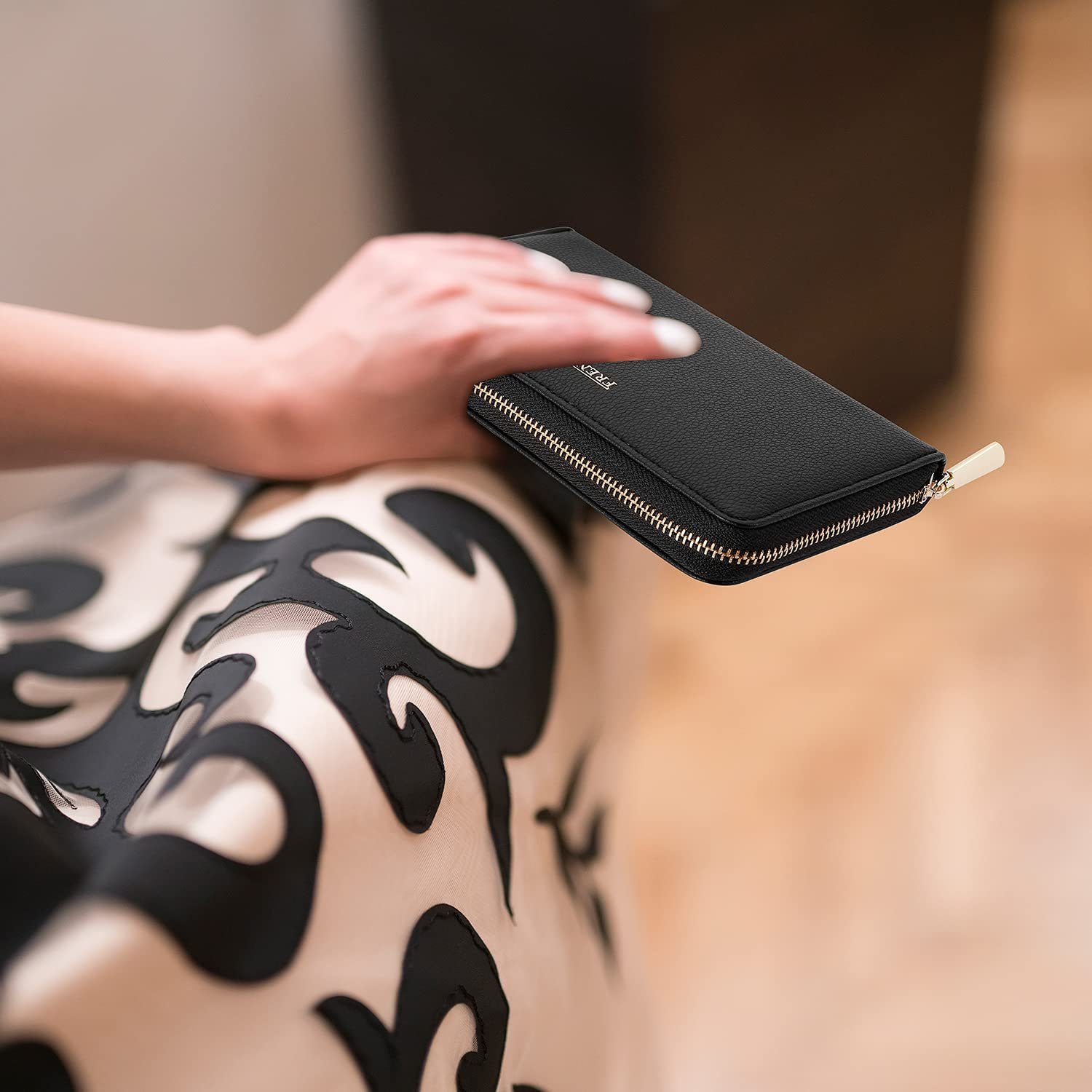 Frentree Geldbörse Damen Geldbörse für Smartphones, Portemonnaie, mit 16 Kartenfächern, Reißverschluss Sicherheitsfach und RFID Schutz
