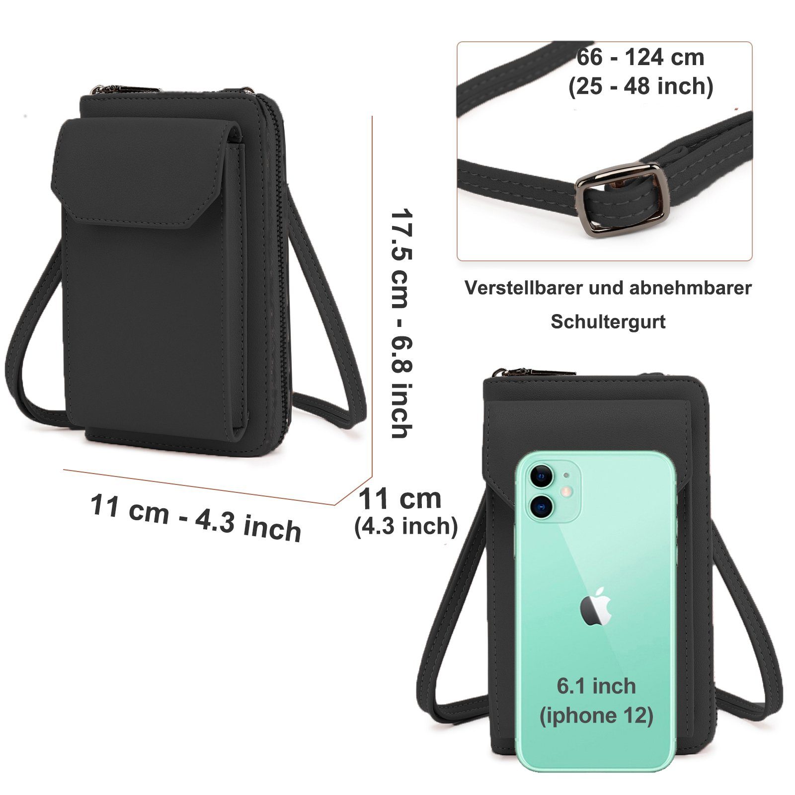 TAN.TOMI Umhängetasche Umhängetasche klein, Handytasche Damen, Handy Tasche Geldbörse, mit RFID-Schutz, abnehmbarer Schultergurt