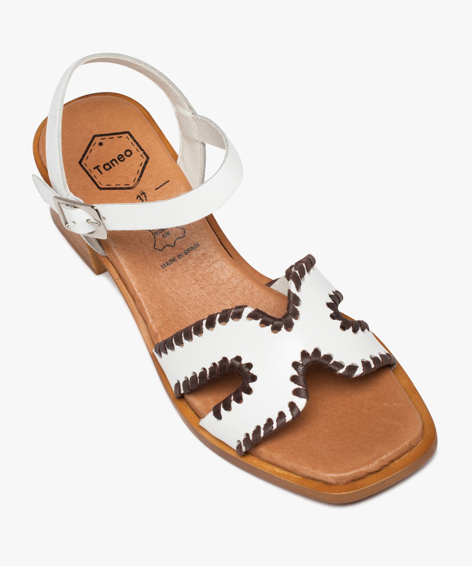 Sandales femme à talon carré dessus cuir uni - Tanéo blanc | GEMO