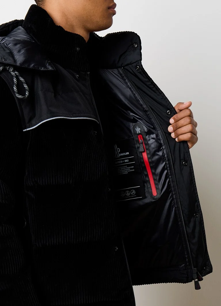 Καπιτονέ μπουφάν Moncler Desot από κοτλέ με αφαιρούμενη κουκούλα