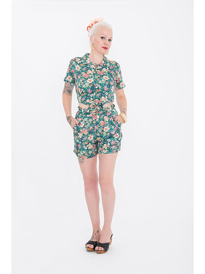 Queen Kerosin Queen Kerosin Bluse mit tropischem Muster in grün günstig kaufen XXL
