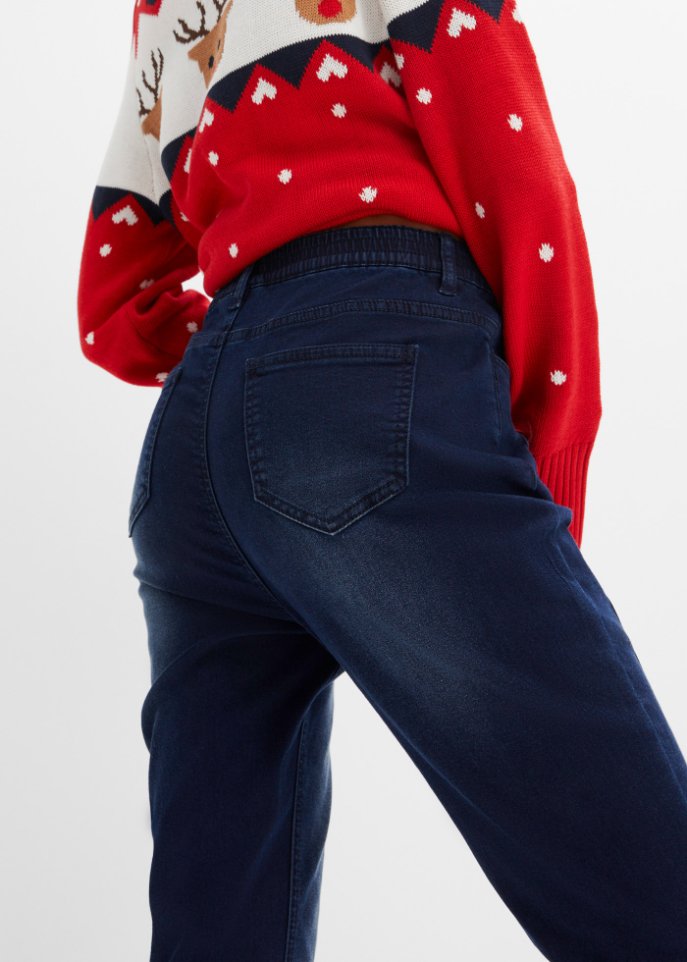 Verkürzte Thermojeans mit geradem Bein und High-Waist-Bequembund, knöchellang