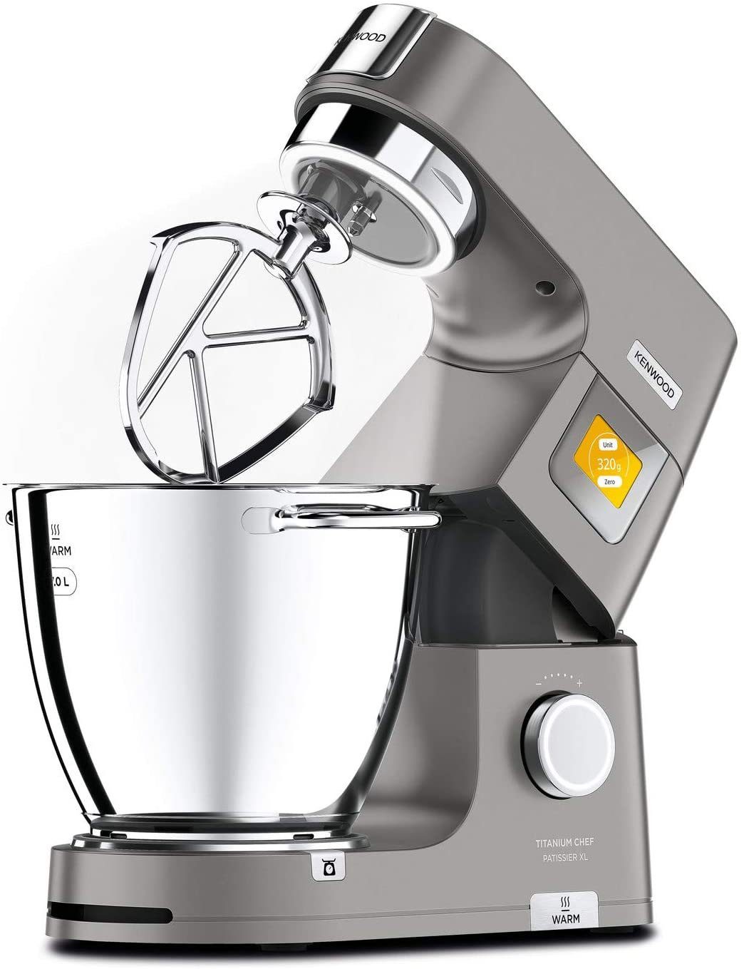 Kenwood Küchenmaschine KWL90.244SI Titanium Chef Patissier XL Küchenmaschine, 1400 W, 7 l Schüssel, inkl. Waage, Wärme-Funktion, Schüssel-Beleuchtung