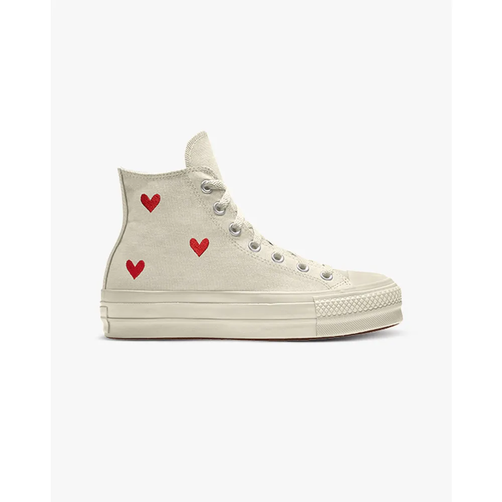 Converse Custom Chuck Taylor All Star Lift Platform Embroidery By You A03766CHO23_EGRET_HEARTS_CO / weiss