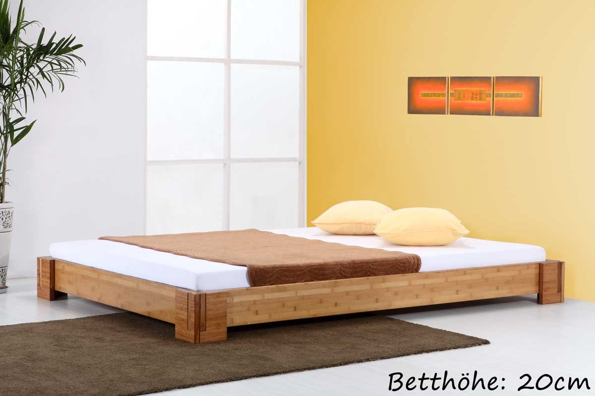 1001 Wohntraum Massivholzbett BALI Bett aus Bambus ohne Rückenlehne, Steckbett - Aufbau in 5min, drei verschiedene Betthöhen wählbar