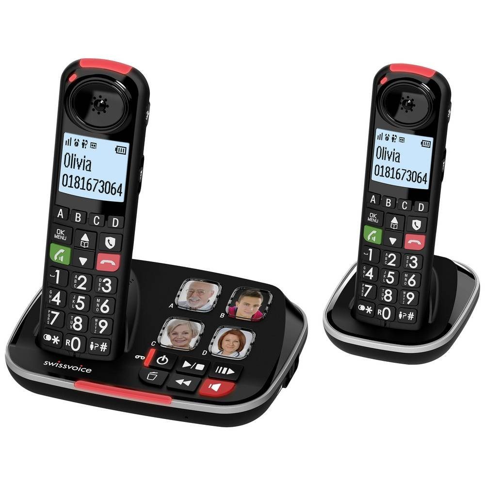 Swissvoice DECT Telefon mit Anrufbeantworter und Seniorentelefon (Anrufbeantworter, Foto-Tasten, Freisprechen)